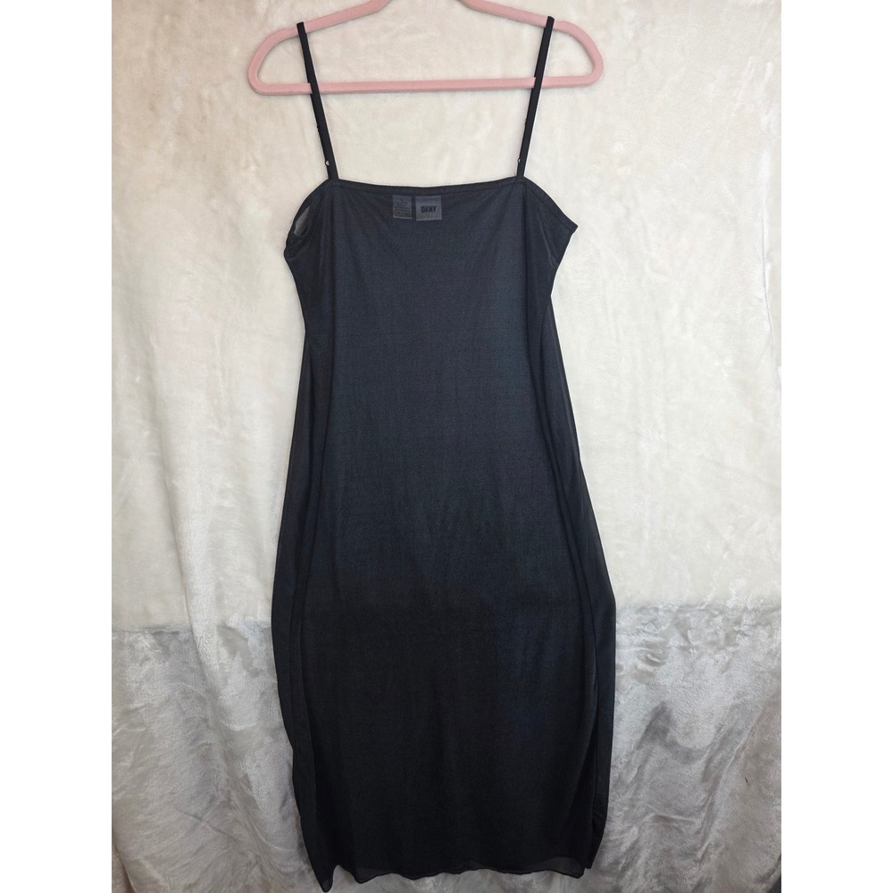 Vintage y2k DKNY Womens Black Midi Slip Dress Spaghetti Strap Minimalist‎